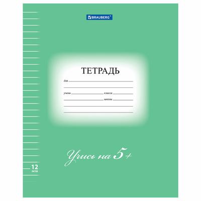 Тетрадь 12 л. BRAUBERG ЭКО «5-КА», линия, обложка плотная мелованная бумага, ЗЕЛЕНАЯ, 104763