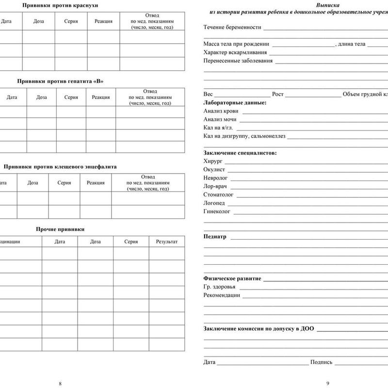 Какая медицинская карта нужна для детского сада