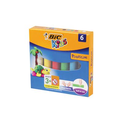 Пластилин мягкий BIC KIDS 6 цветов, 60гр, картон упаковка